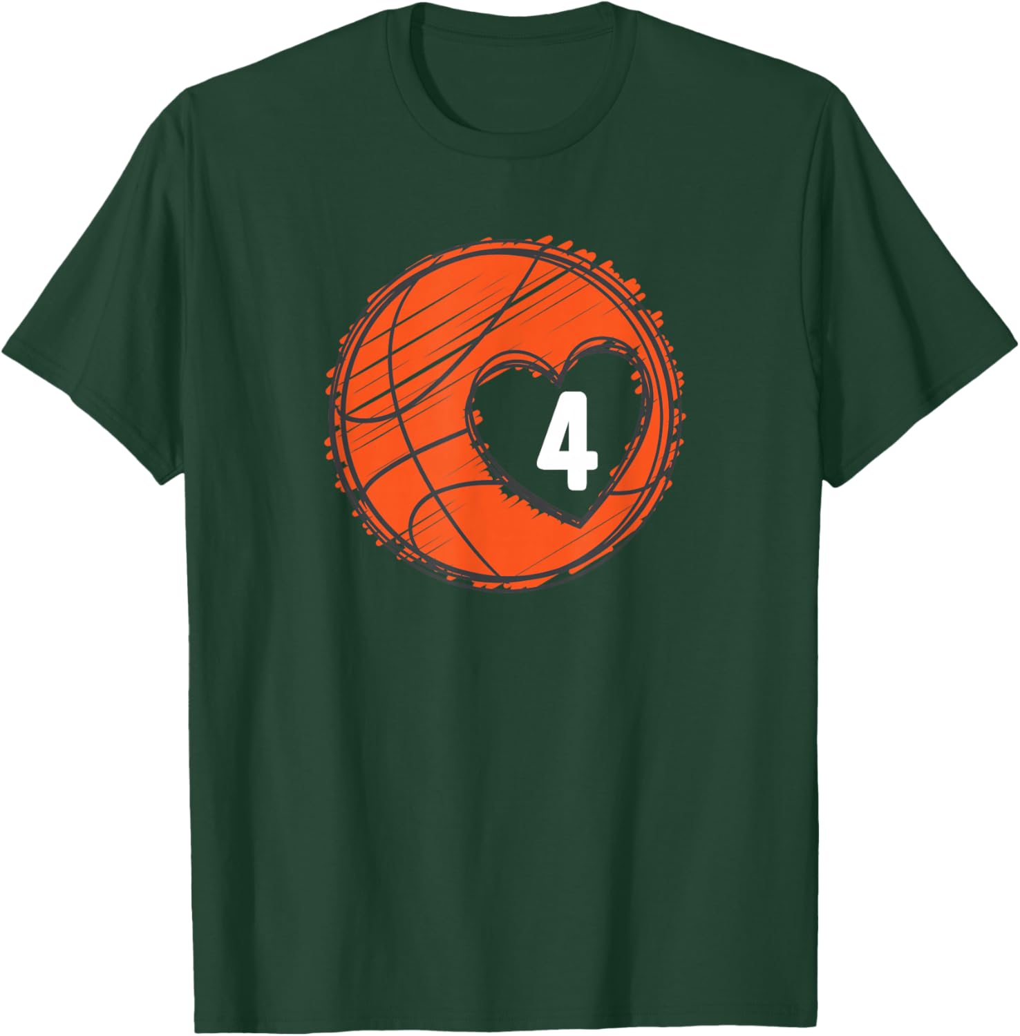 #4 Number 4 in Heart - Basketball Player Cute Graphic T-Shirt - T-Shirt | Forest
