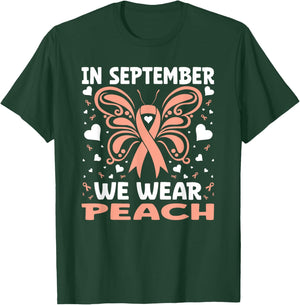 In September We Wear Peach Endometrial Cancer Uterine T-Shirt - T-Shirt | Forest