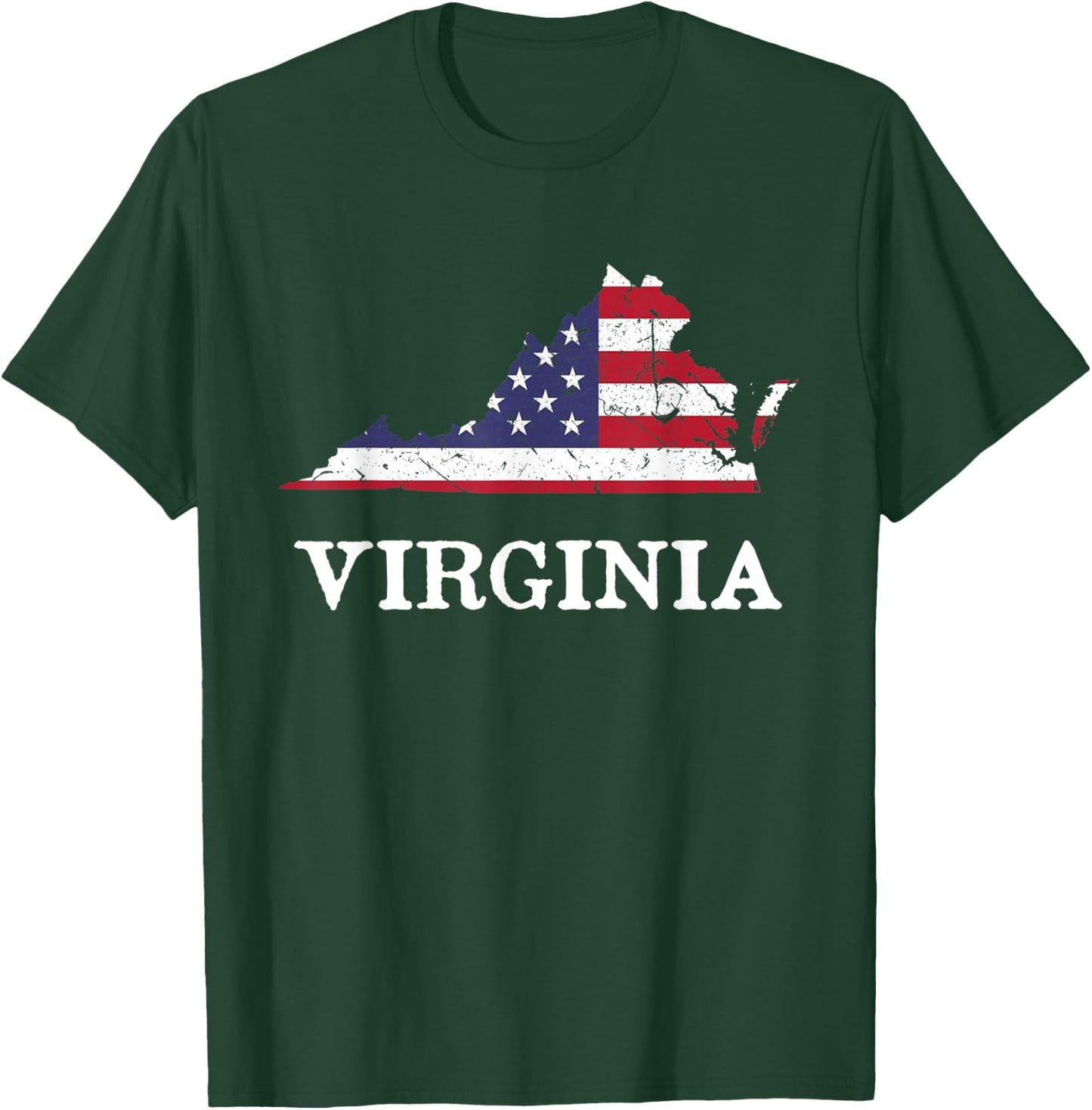 Virginia Map State American Flag 4th Of July Pride Kids Men T-Shirt - T-Shirt | Forest