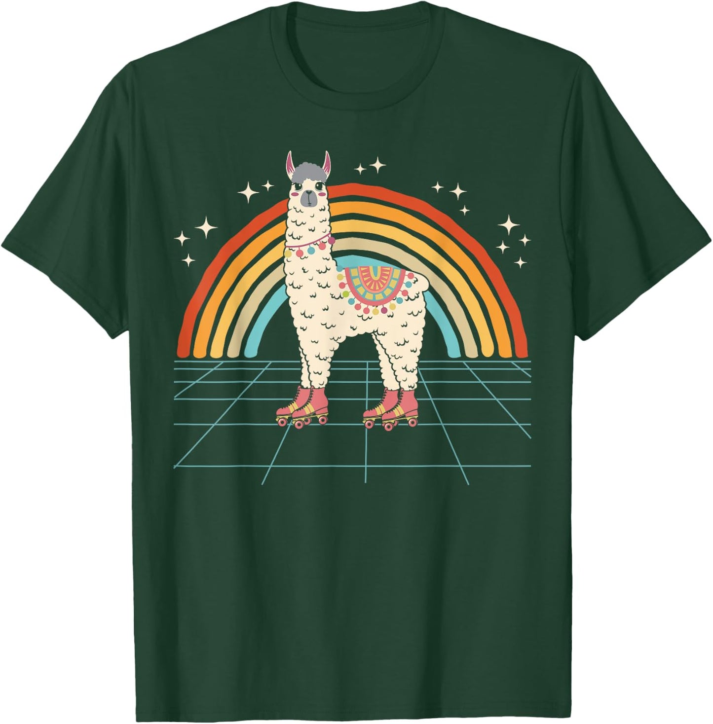 Roller Skating Alpaca Skater Skate Retro Vintage 70s/80s T-Shirt - T-Shirt | Forest