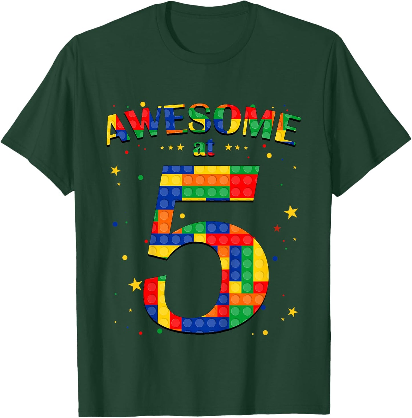 Building Blocks Bricks Awesome at 5 Years Old Birthday Boy T-Shirt - T-Shirt | Forest