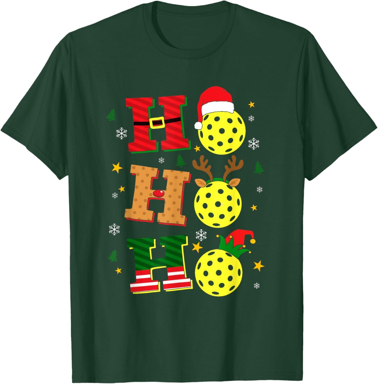 Christmas Pickleball Ho Ho Ho Paddle Sports Players Holiday T-Shirt - T-Shirt | Forest