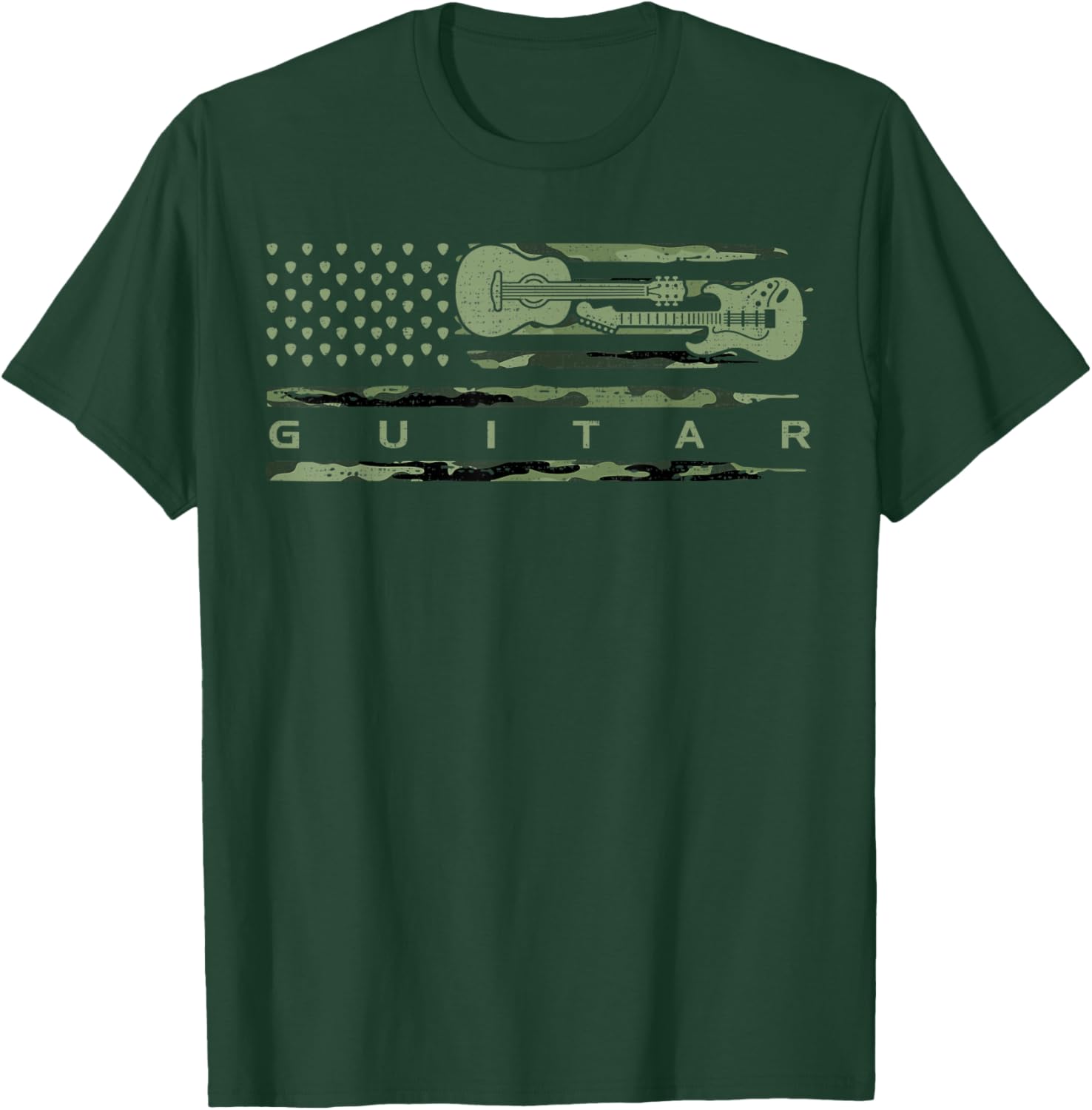 Vintage Camouflage Guitar, Guitarist, Guitar Lover T-Shirt - T-Shirt | Forest