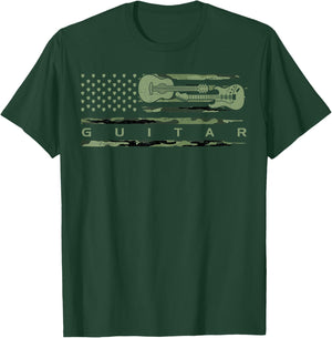 Vintage Camouflage Guitar, Guitarist, Guitar Lover T-Shirt - T-Shirt | Forest