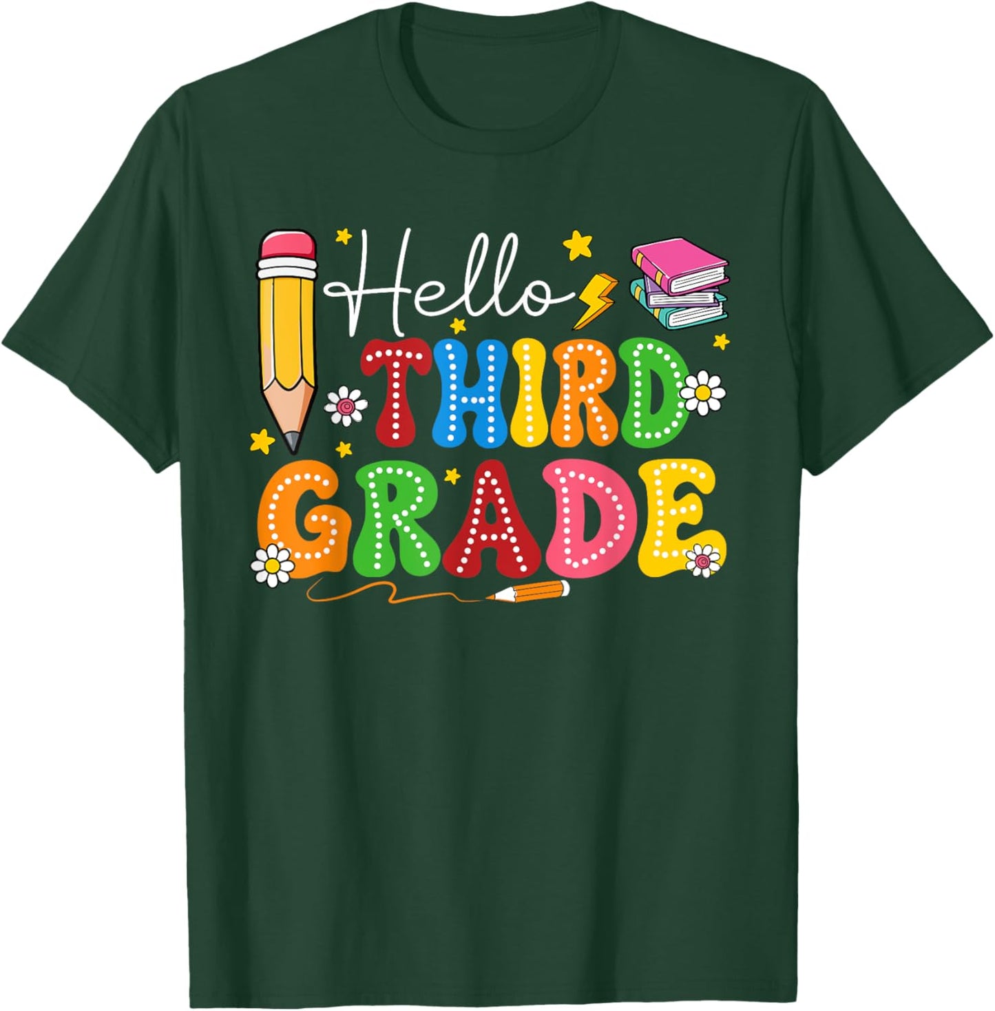 Groovy Hello Third Grade Teacher Kids First Day Of School T-Shirt - T-Shirt | Forest