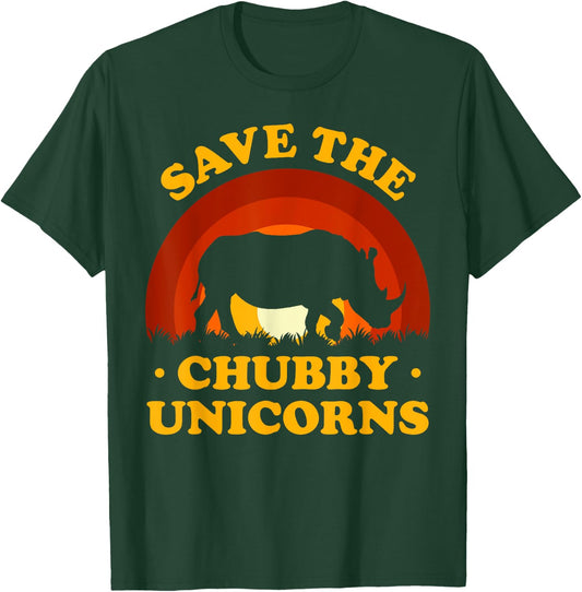Retro Vintage Save The Chubby Unicorns Rhino Funny T-Shirt - T-Shirt | Forest