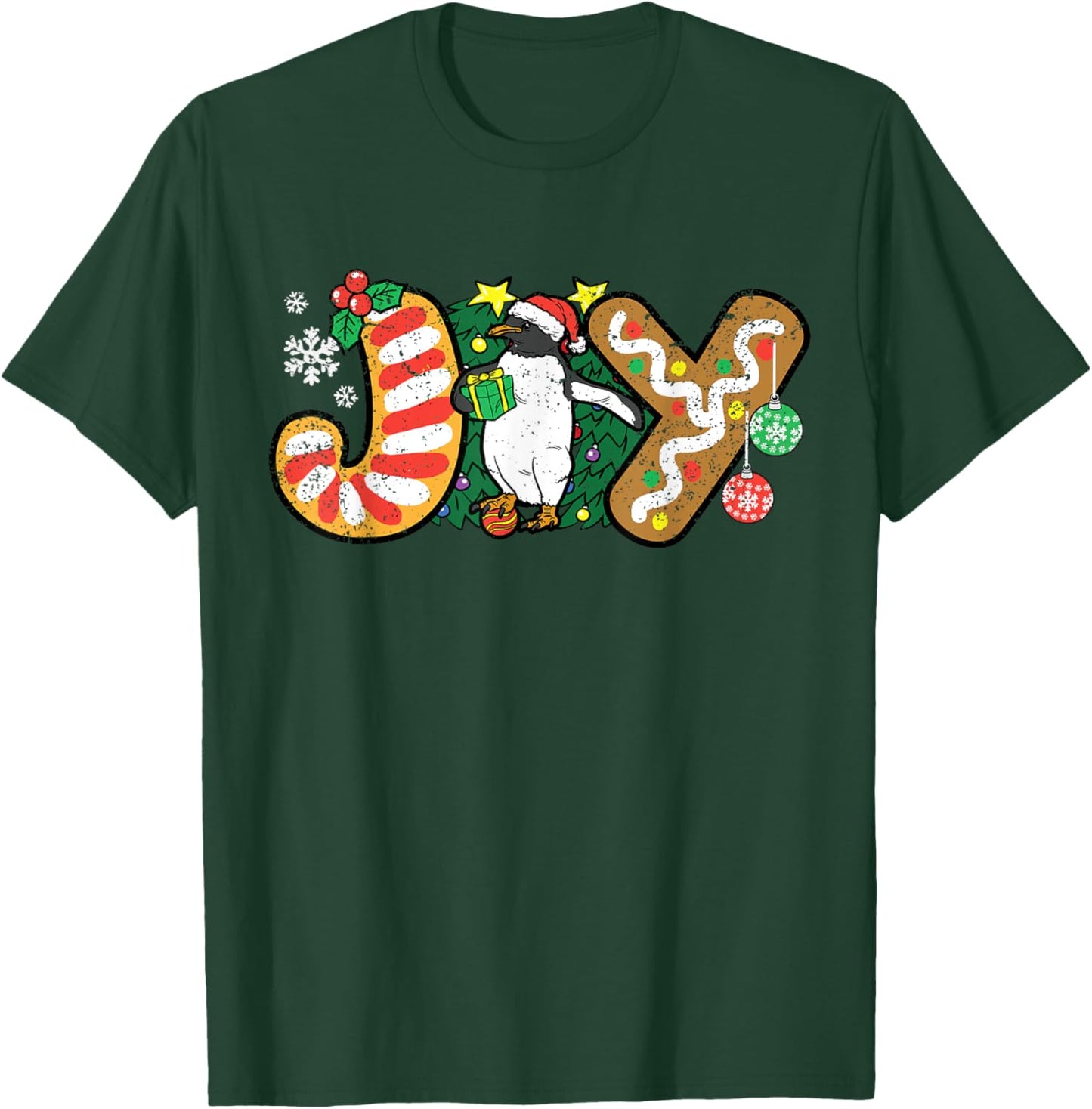 Penguin Joy Christmas Pajama X-mas Snowflakes Winter Holiday T-Shirt - T-Shirt | Forest