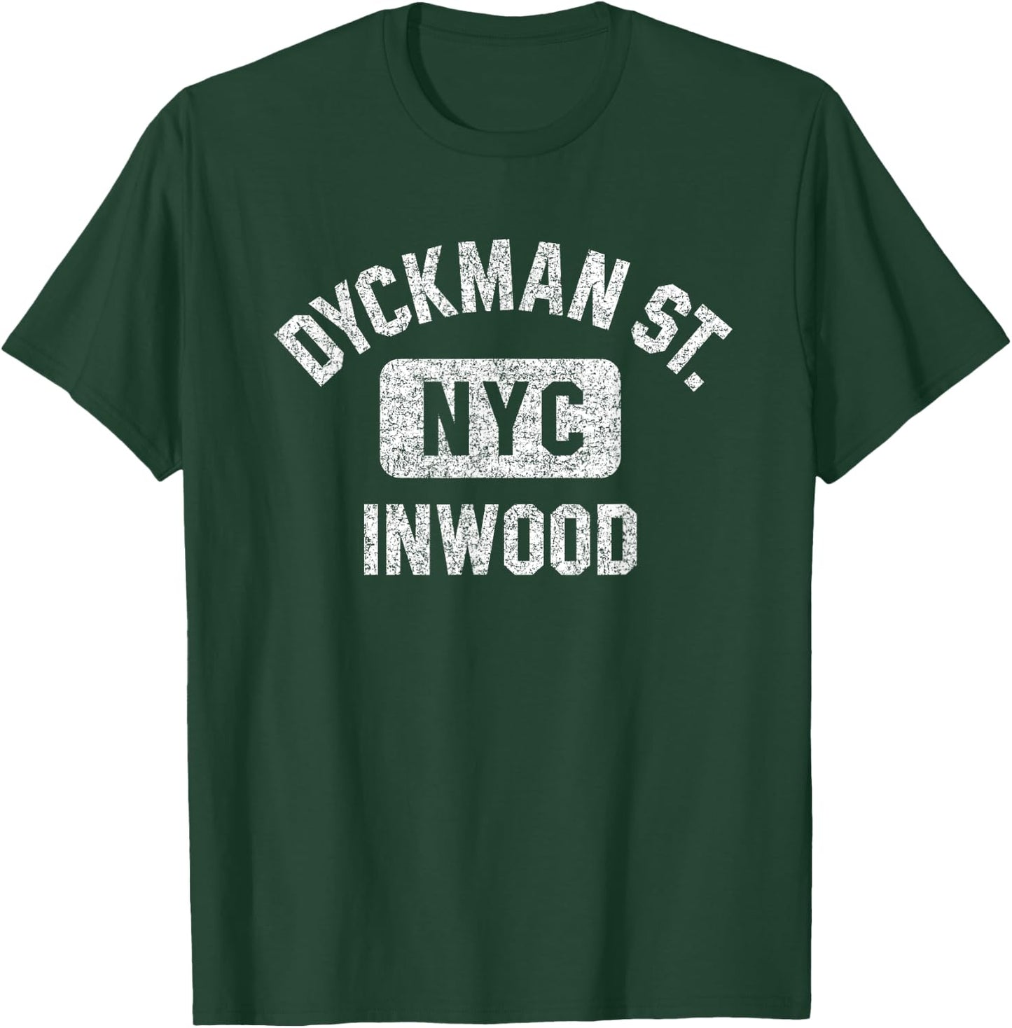 Dyckman Street Inwood Gym Style Distressed White Print T-Shirt - T-Shirt | Forest
