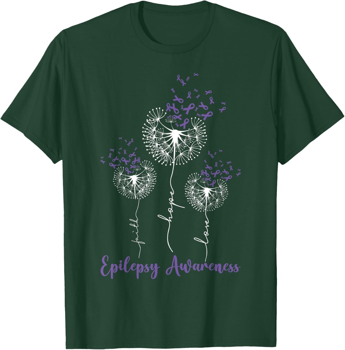Faith Hope Love Dandelion Epilepsy Awareness Purple Ribbon T-Shirt - T-Shirt | Forest