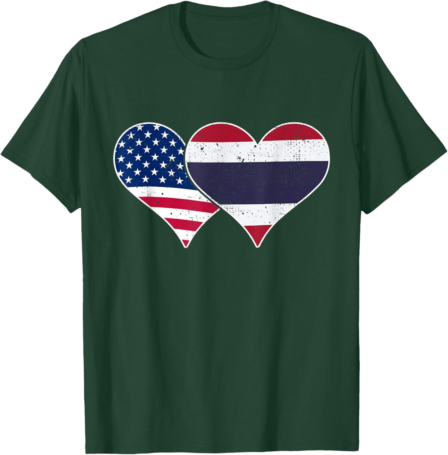 USA and Thailand Flags - American & Thai Vintage Hearts T-Shirt - T-Shirt | Forest