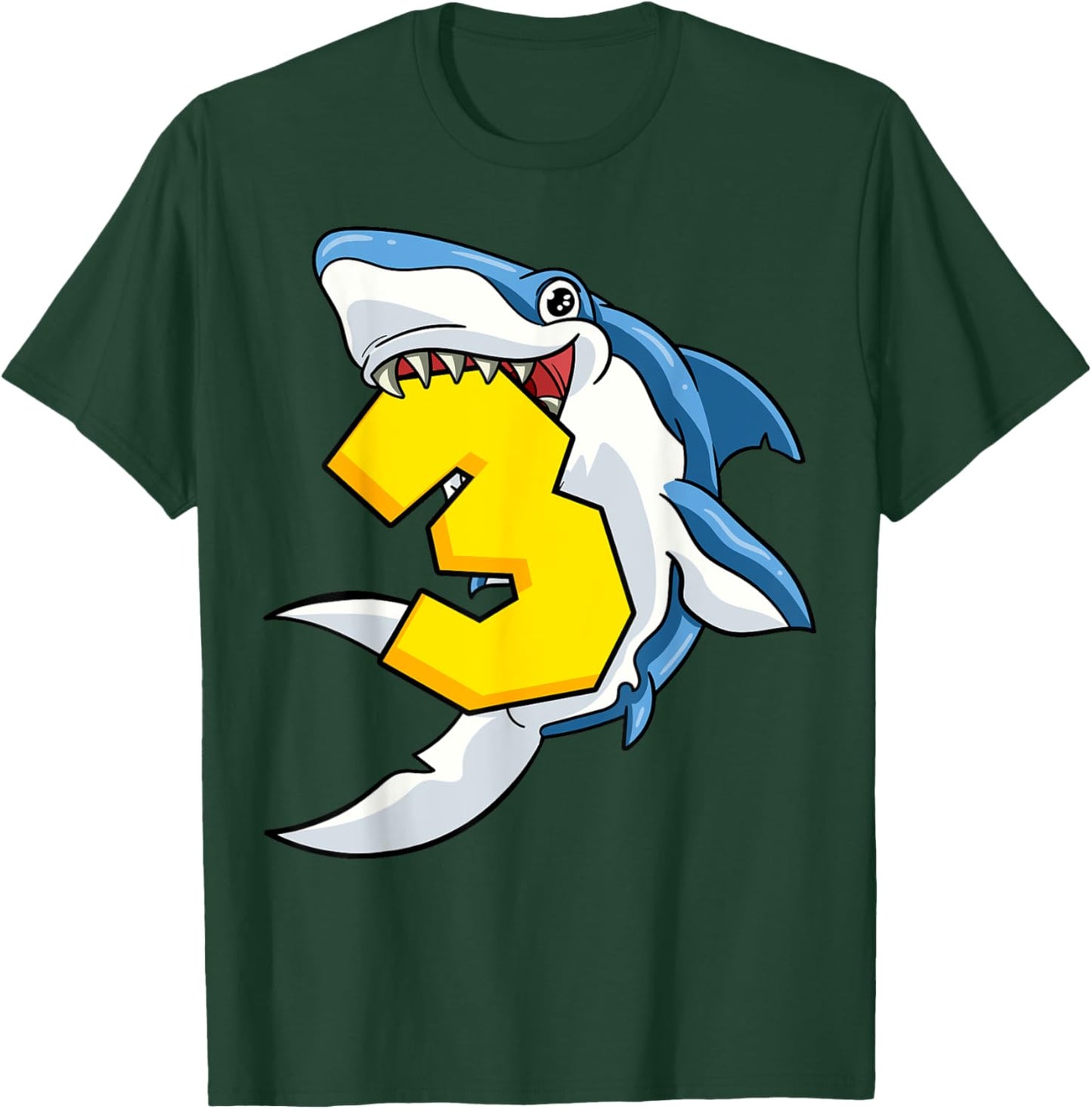 3 Shark Birthday Animal Themed Bday Party Celebration 3rd T-Shirt - T-Shirt | Forest