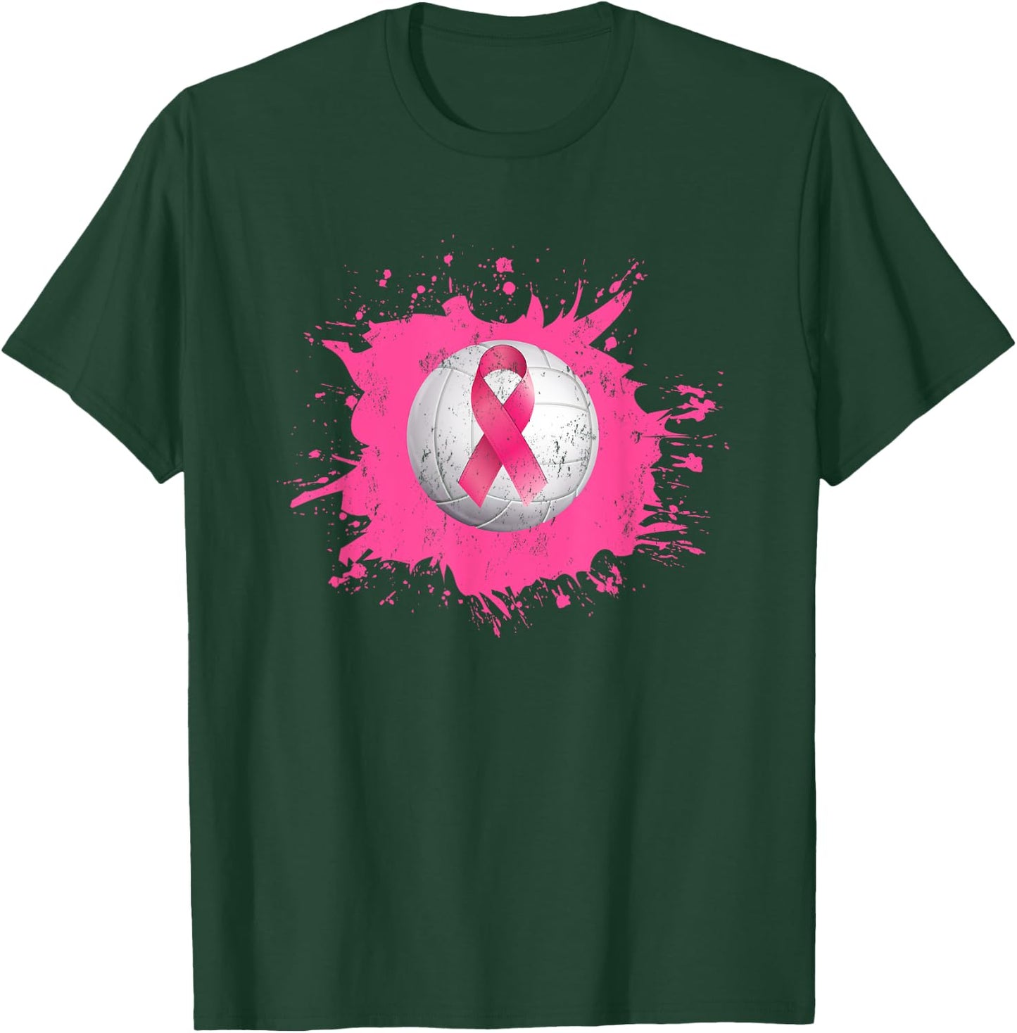 Volleyball Pink Ribbon Breast Cancer Awareness T-Shirt - T-Shirt | Forest
