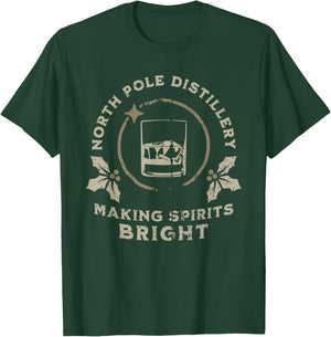 Whiskey Bourbon Making Spirits Bright Funny Christmas Spirit T-Shirt - T-Shirt | Forest
