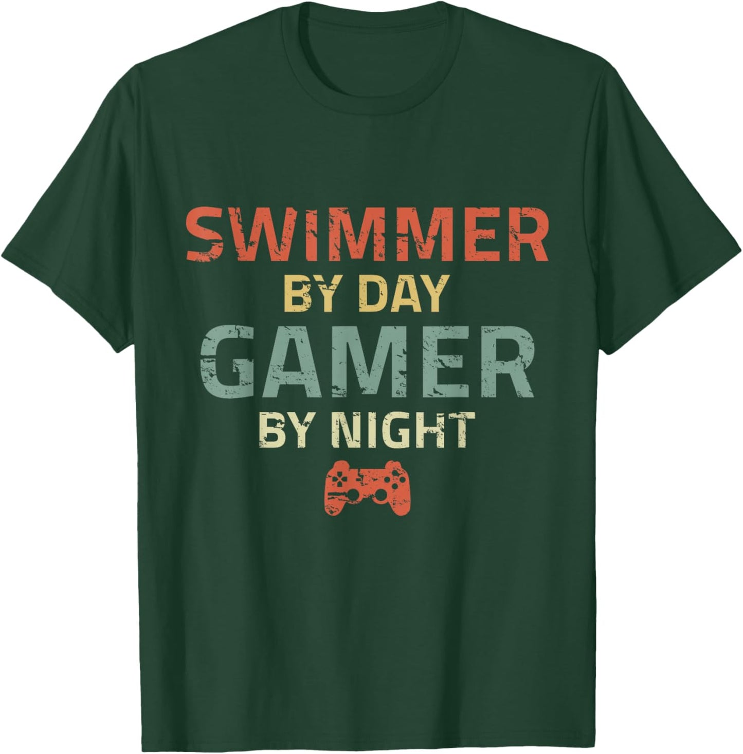 Swimmer By Day Gamer By Night Swimming Funny Swim Gaming T-Shirt - T-Shirt | Forest