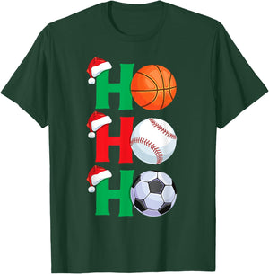 Ho Ho Ho Boys Christmas Sports Basketball Baseball Soccer T-Shirt - T-Shirt | Forest