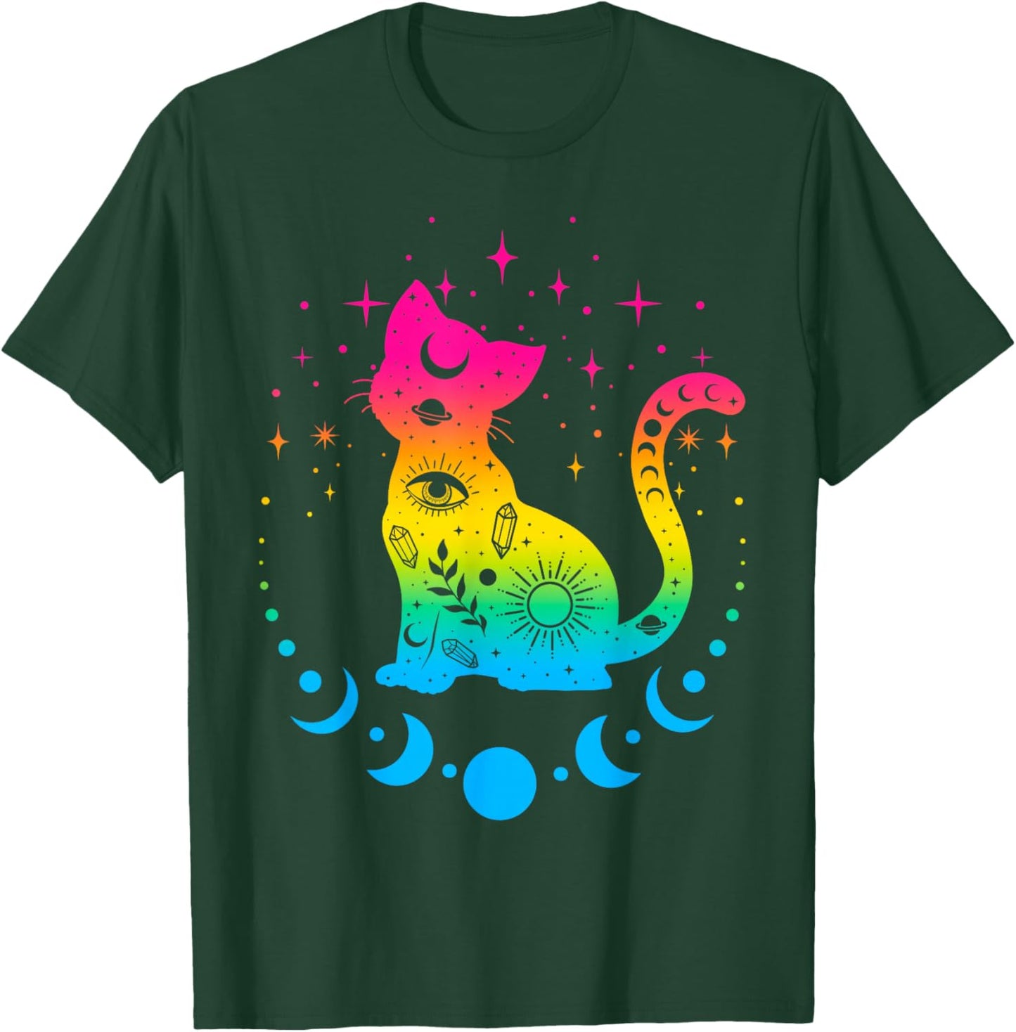 Celestial Pansexual Pride Flag Colours Astrology Cat T-Shirt - T-Shirt | Forest