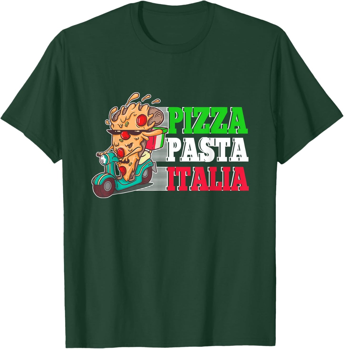 Pizza Pasta Italia Pizza Piece on Italian Scooter T-Shirt - T-Shirt | Forest