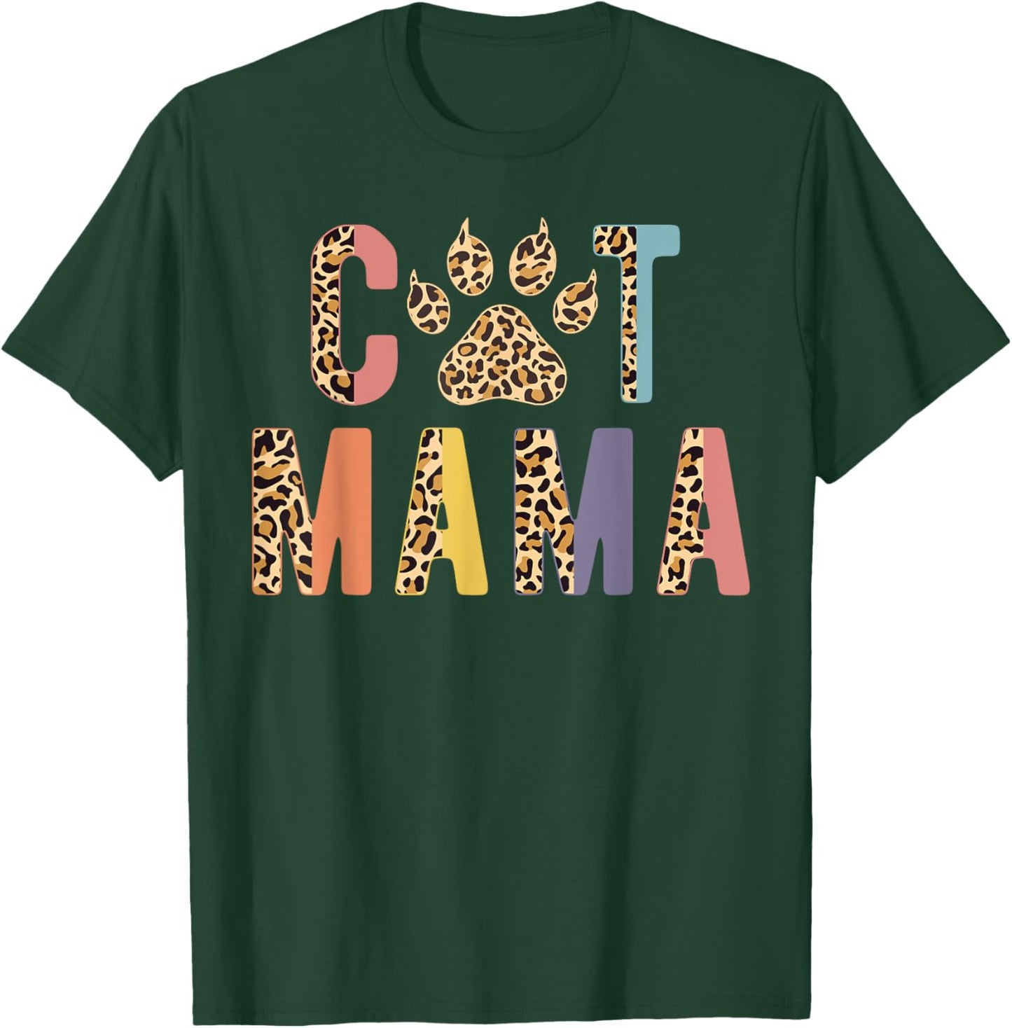 Cat Mama Mother's Day Kitty Kitten Lovers Women Cute Leopard T-Shirt - T-Shirt | Forest