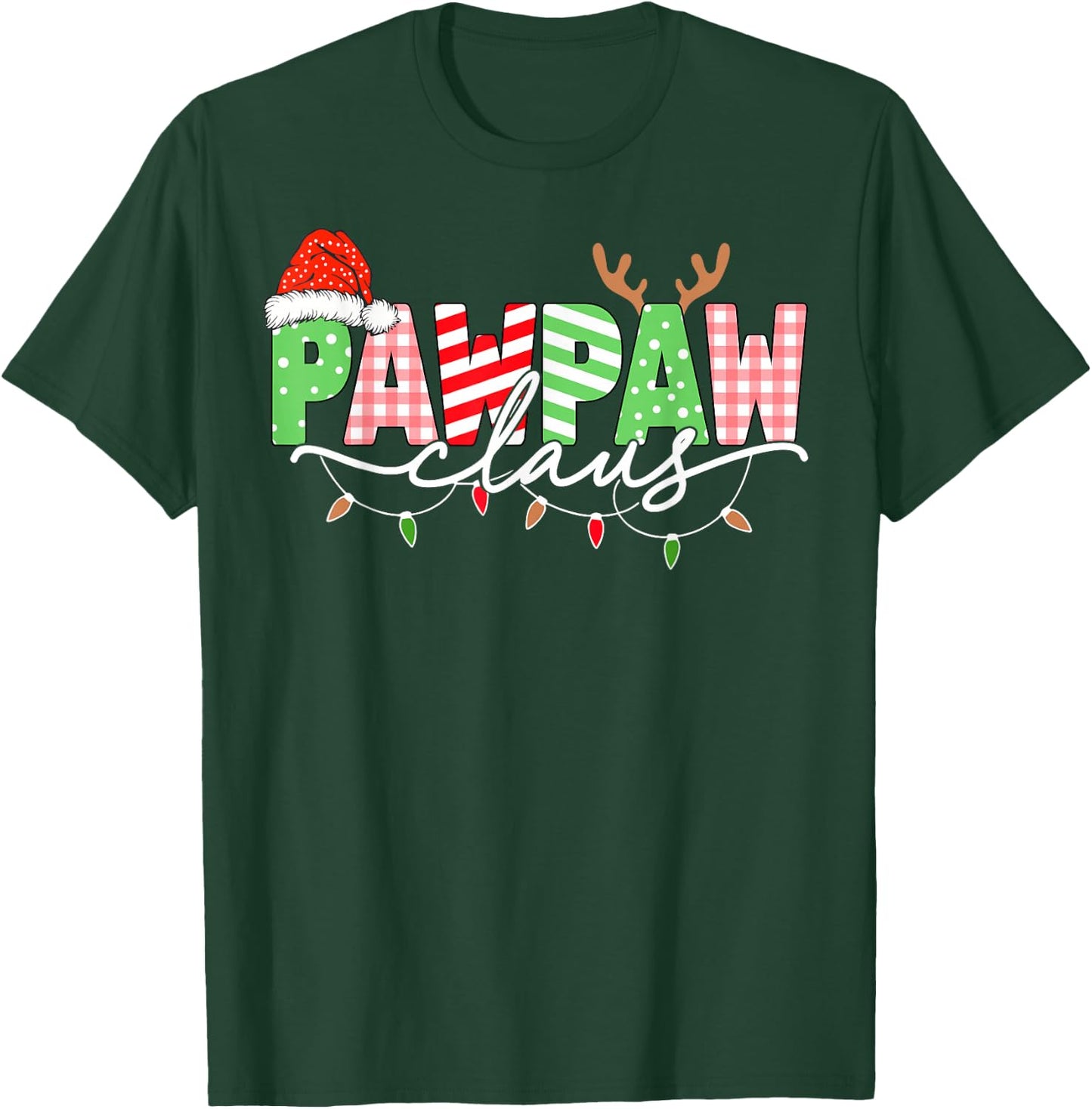 Pawpaw Claus Christmas Lights Santa Hat Family Matching T-Shirt - T-Shirt | Forest