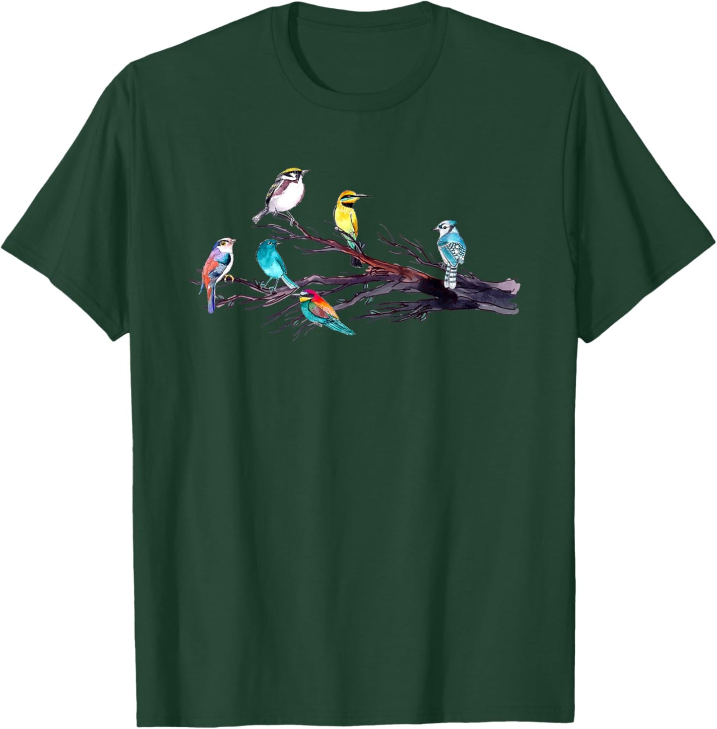 Bird Watching Birder Bird Lover Birds Perched On Tree Branch T-Shirt - T-Shirt | Forest