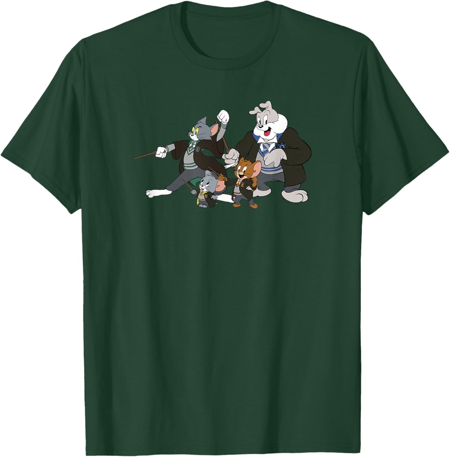 WB100 Tom and Jerry Cast With Hogwarts Uniforms Group Shot T-Shirt - T-Shirt | Forest