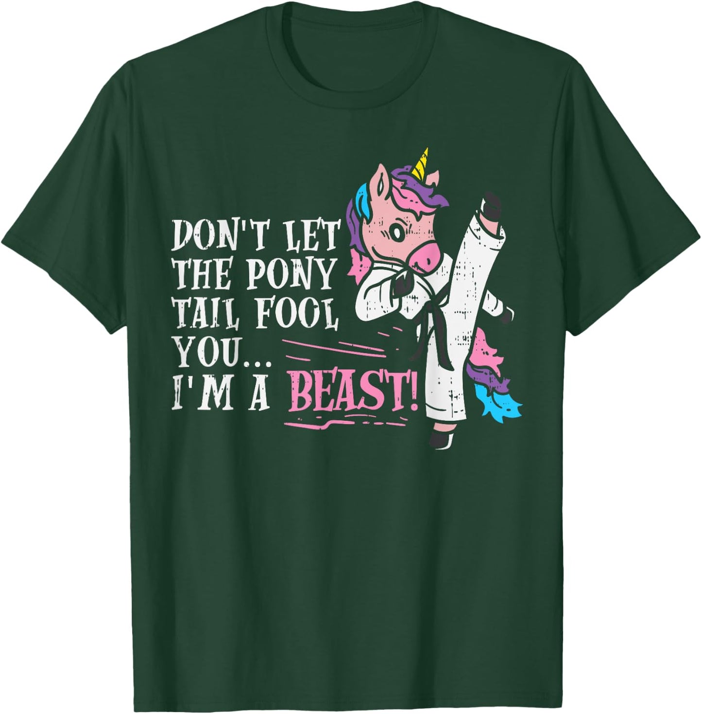 Karate Unicorn Ponytail Beast Cute Martial Arts Girls GIft T-Shirt - T-Shirt | Forest