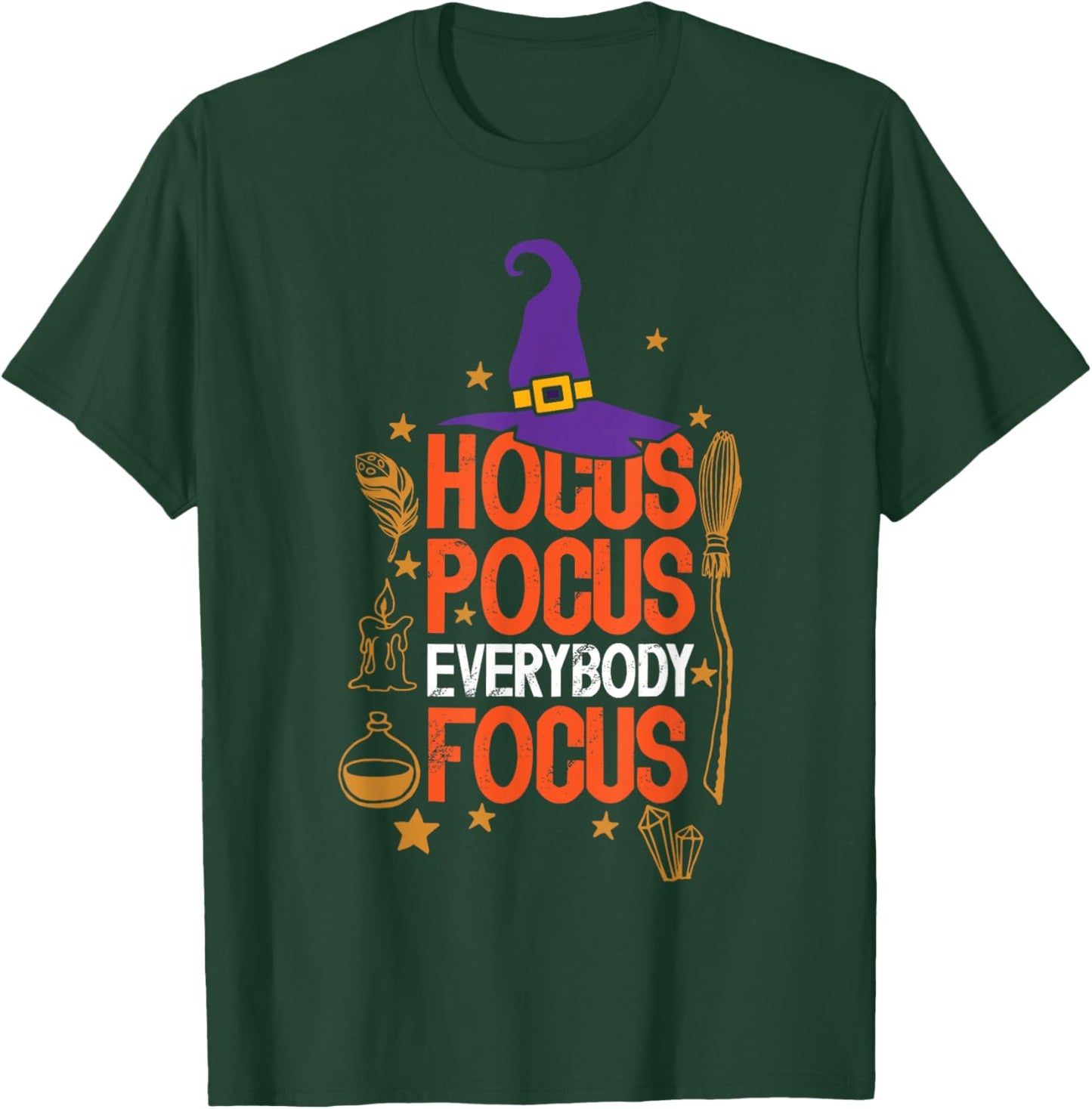 Witchy Halloween Hocus Pocus Everybody Focus Teacher Pumpkin T-Shirt - T-Shirt | Forest