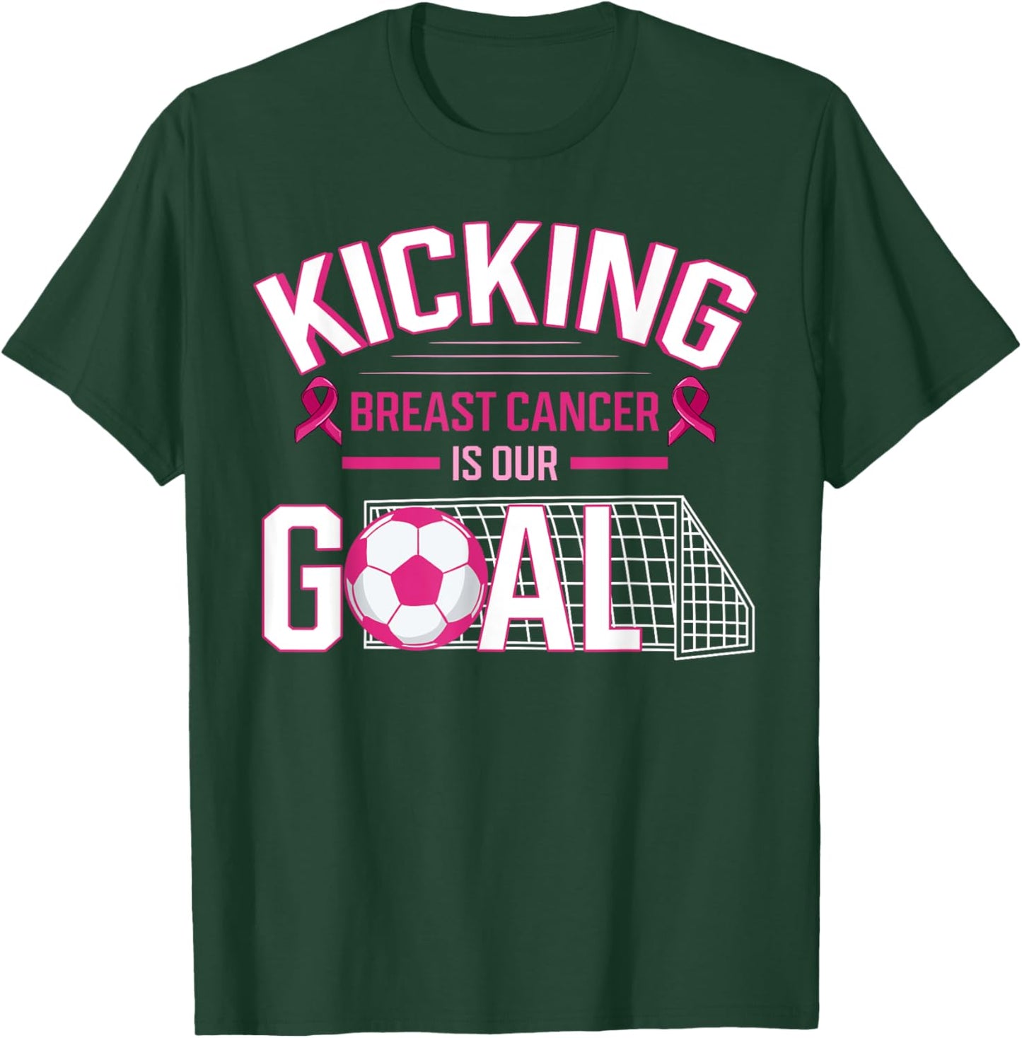 Breast Cancer Soccer Ball Goal Pink Ribbon Mammogram Sport T-Shirt - T-Shirt | Forest