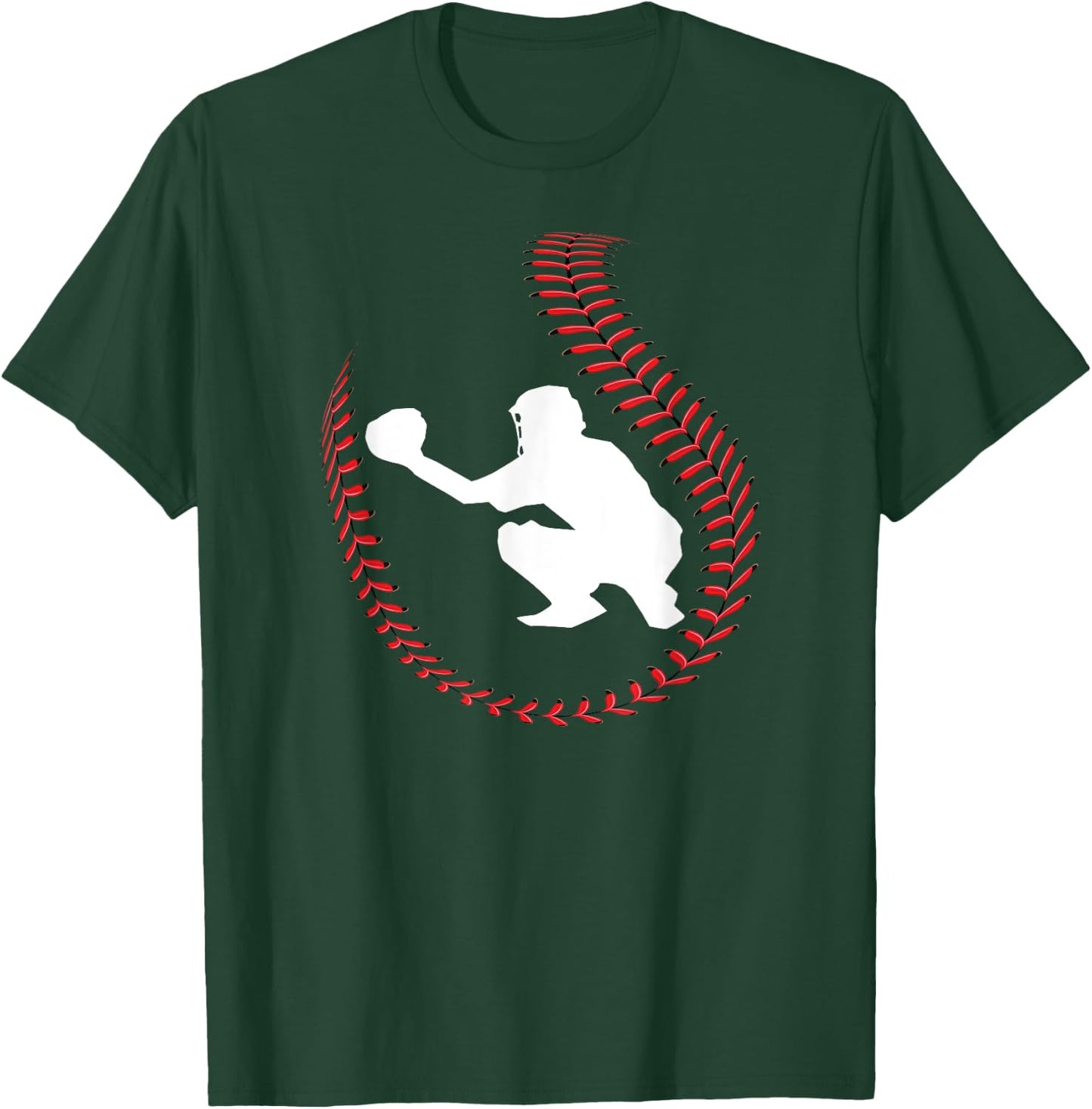 Baseball Catcher Ball Stitch Silhouette T-Shirt - T-Shirt | Forest