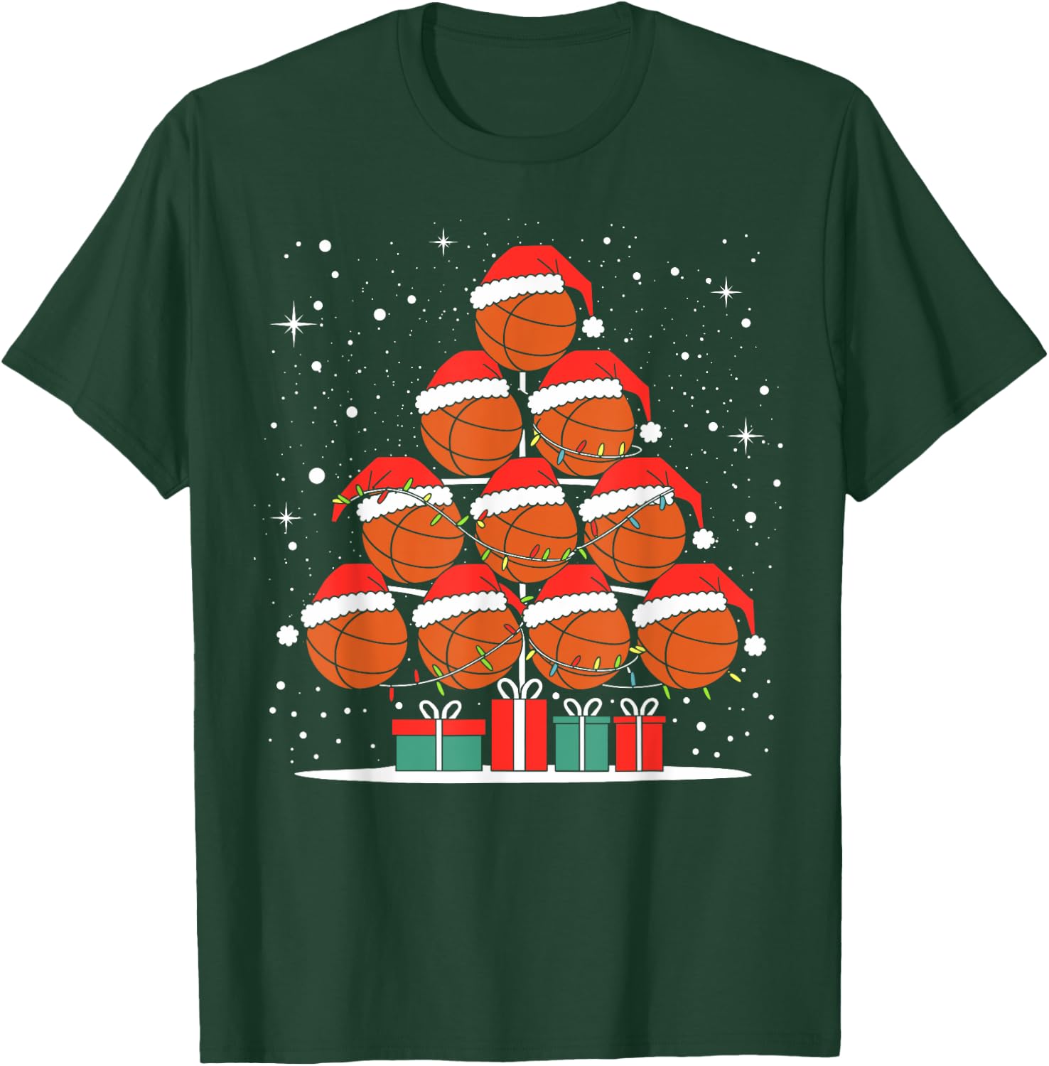 Basketball Player Xmas Santa Hat Basketball Christmas Tree T-Shirt - T-Shirt | Forest