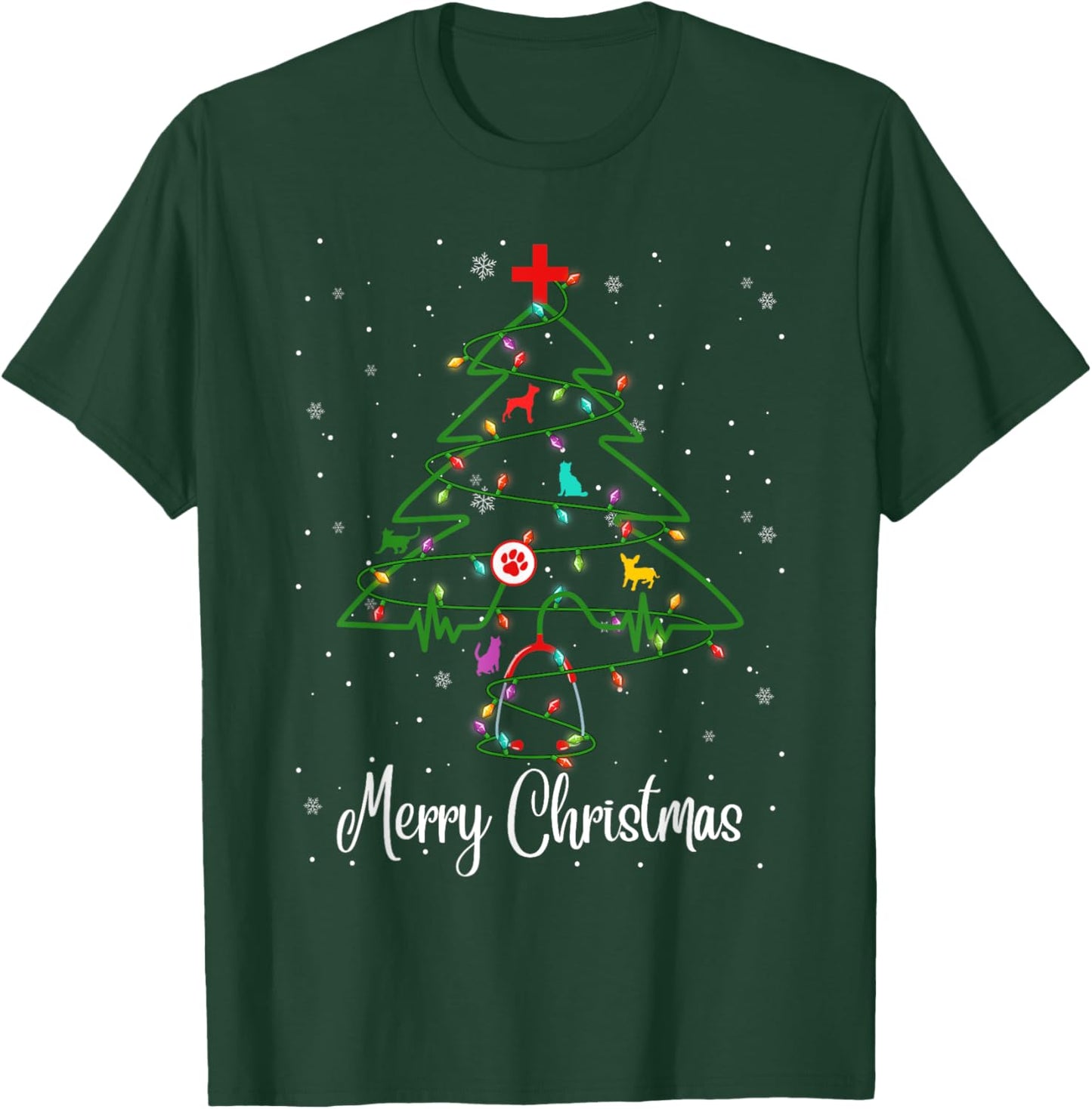 Vet Tech Veterinarian Christmas Tree Merry Christmas Pajamas T-Shirt - T-Shirt | Forest