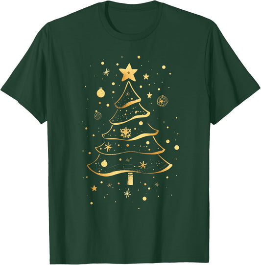 Golden Christmas Tree Design Elegant Sparkle Xmas Christmas T-Shirt - T-Shirt | Forest