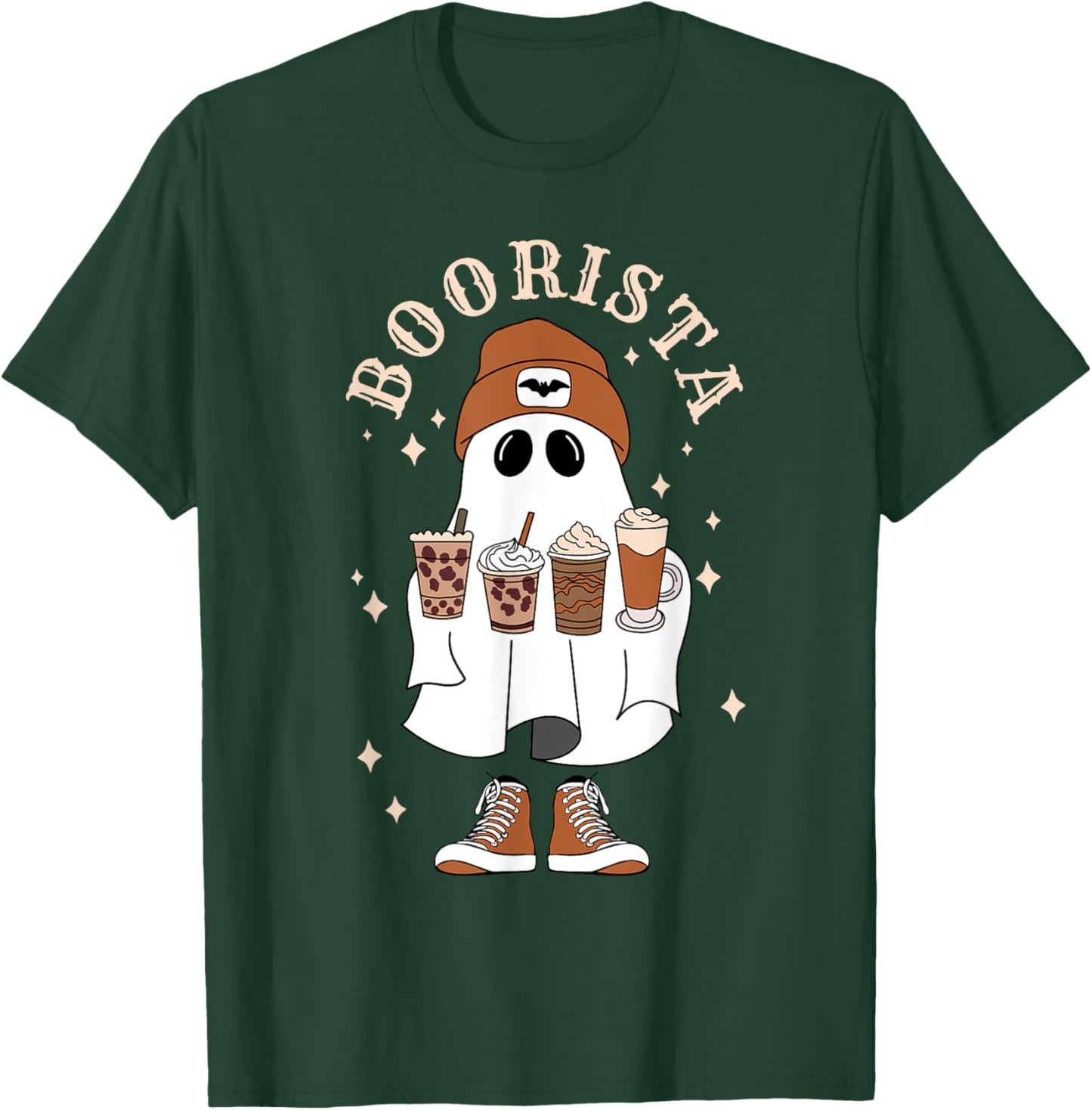 Boorista Ghost With Coffee Halloween Cute Ghost Latte Coffee T-Shirt - T-Shirt | Forest