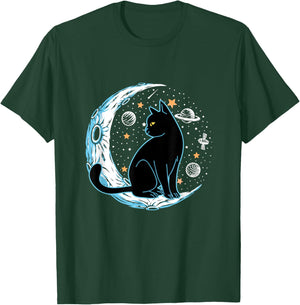 Black Cat Crescent Sailor-Moon Phases Astrology Pet Lover T-Shirt - T-Shirt | Forest