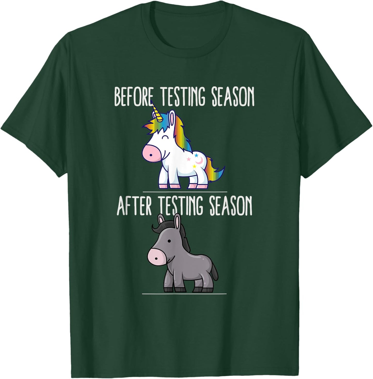 Before After Testing Season Is My Cardio Teacher Unicorn T-Shirt - T-Shirt | Forest