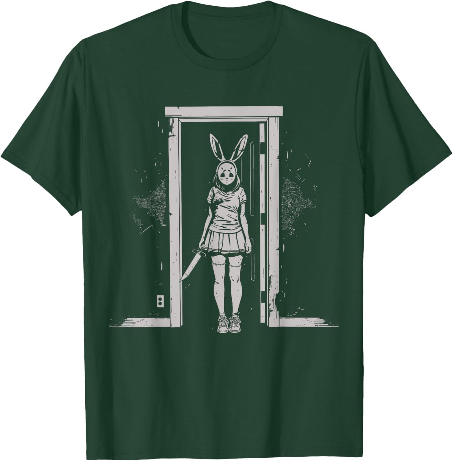Horror Girl Bunny Mask Slasher Goth Alt Anime Creepy Rabbit T-Shirt - T-Shirt | Forest