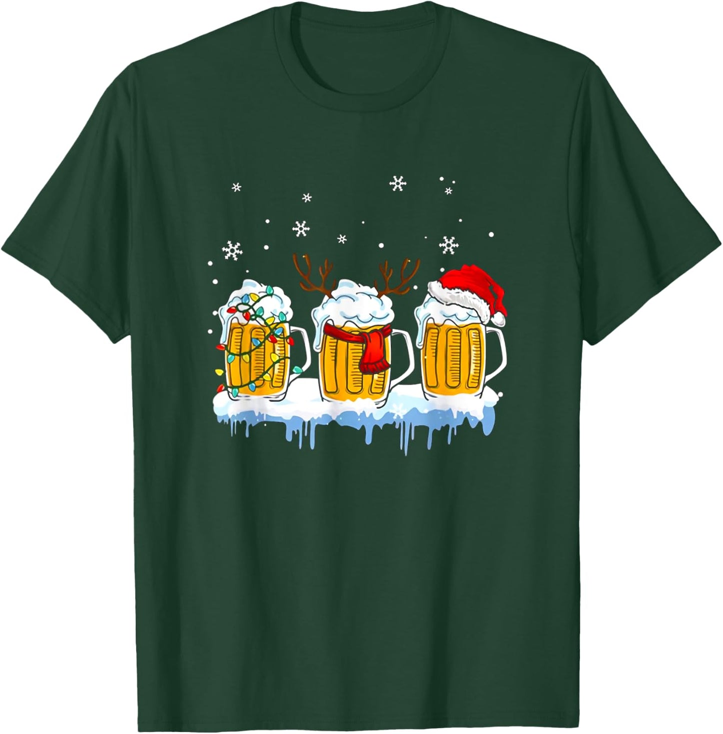 Beer Christmas Mug Santa Reinbeer Xmas lights pajamas T-Shirt - T-Shirt | Forest