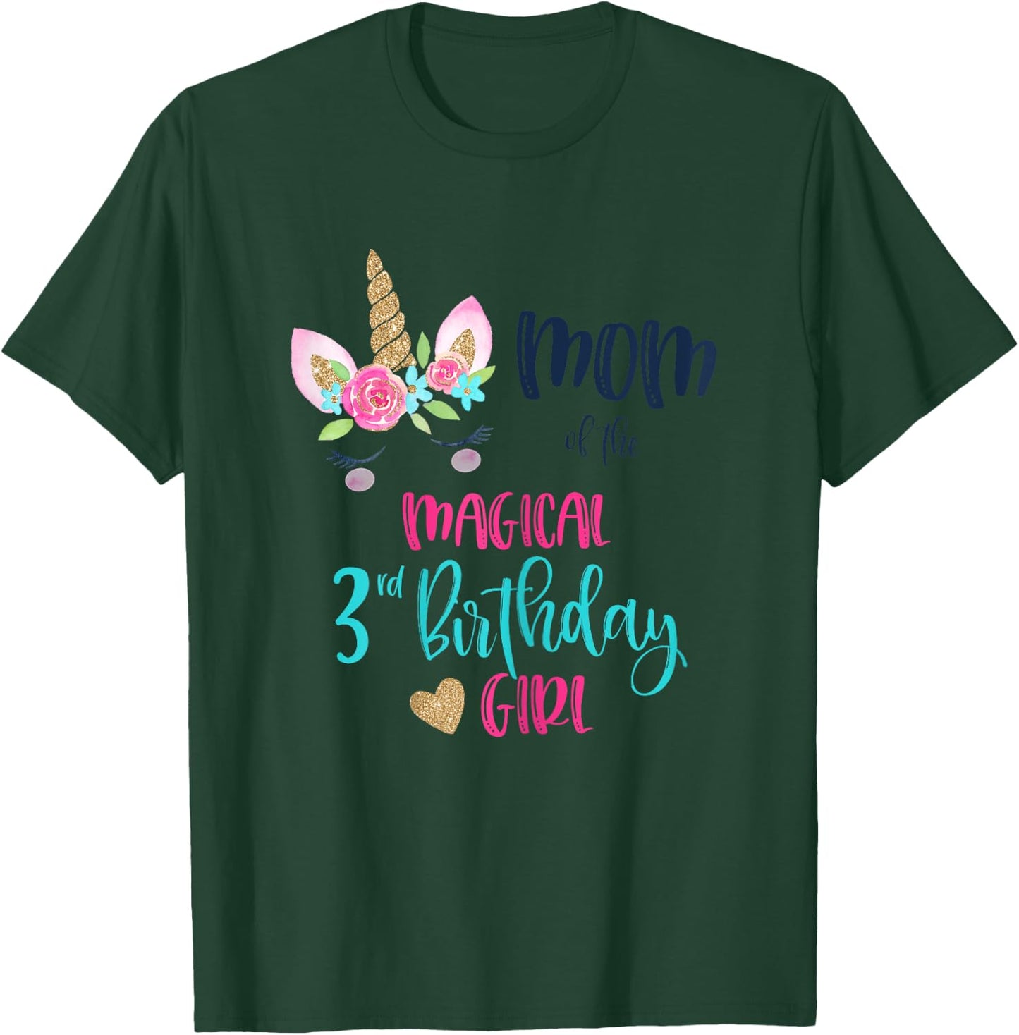 Unicorn Mom of the 3rd Birthday Girl Matching Daughter Party T-Shirt - T-Shirt | Forest