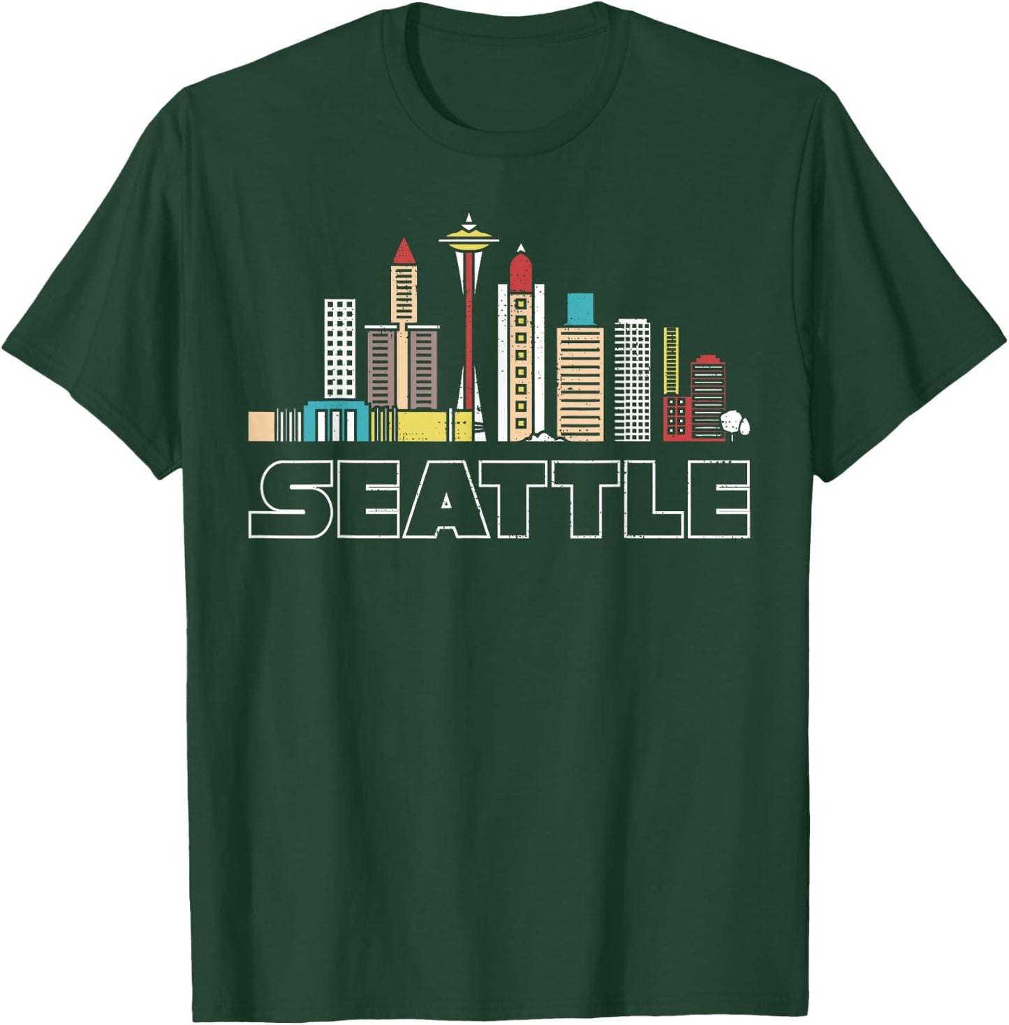 Grunge Seattle Skyline Distressed Look design T-Shirt - T-Shirt | Forest