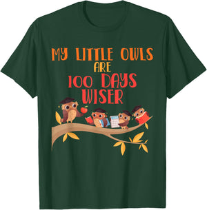 My Little Owls are 100 Days Wiser 100th Day Of School T-Shirt - T-Shirt | Forest