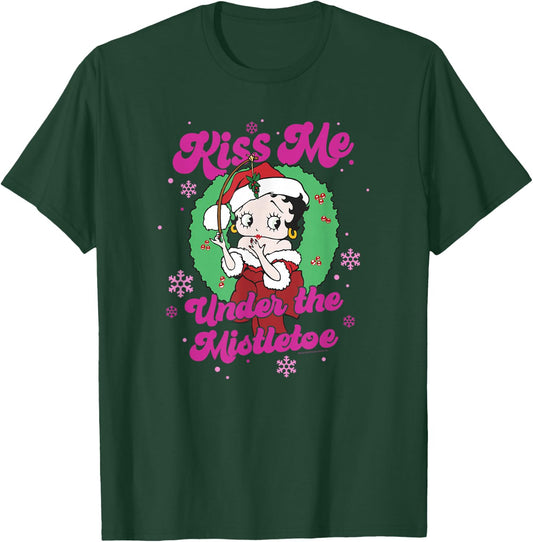 Betty Boop Christmas Kiss Me Under The Mistletoe T-Shirt - T-Shirt | Forest