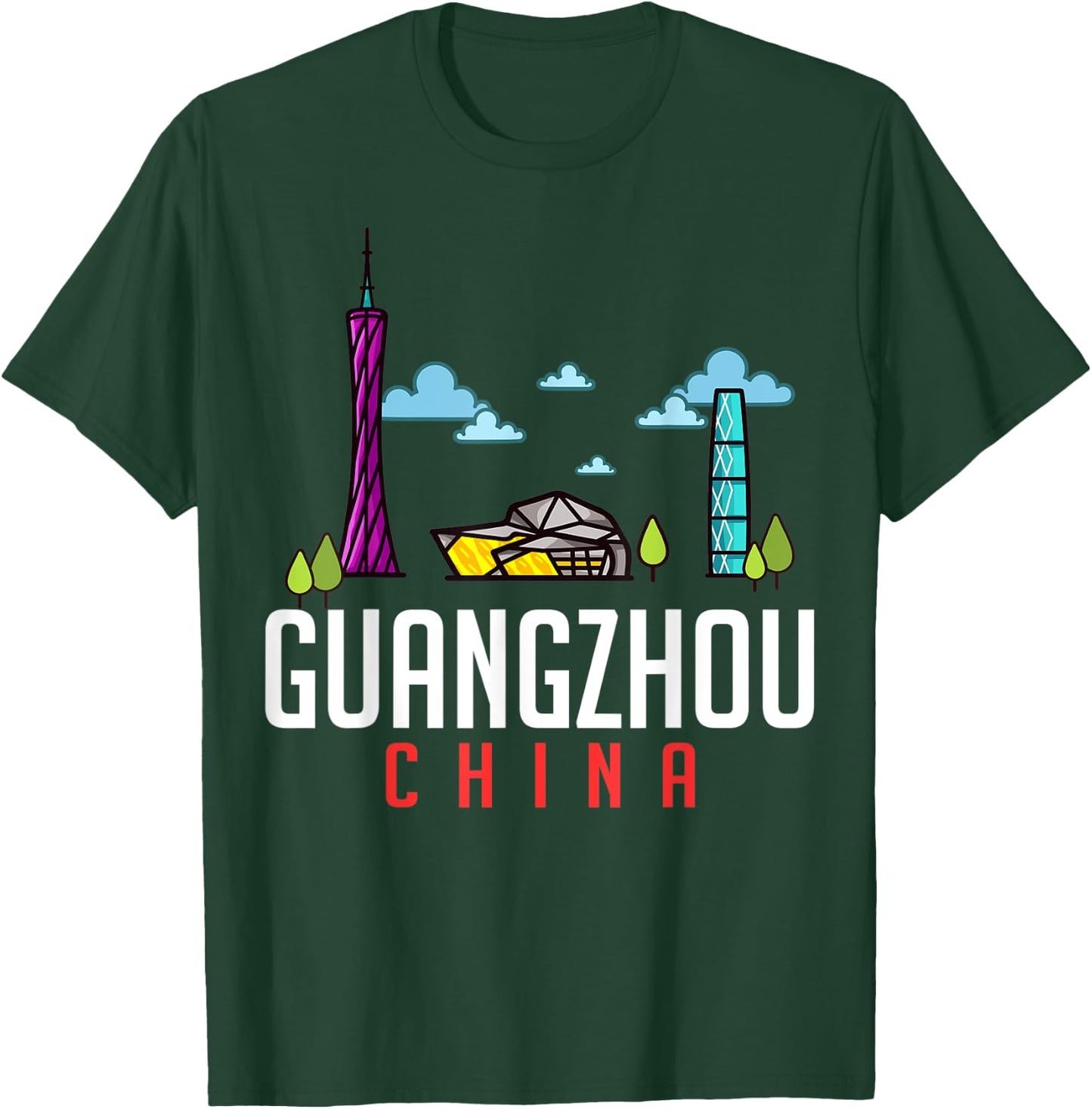 Guangzhou China City Skyline Map Travel T-Shirt - T-Shirt | Forest