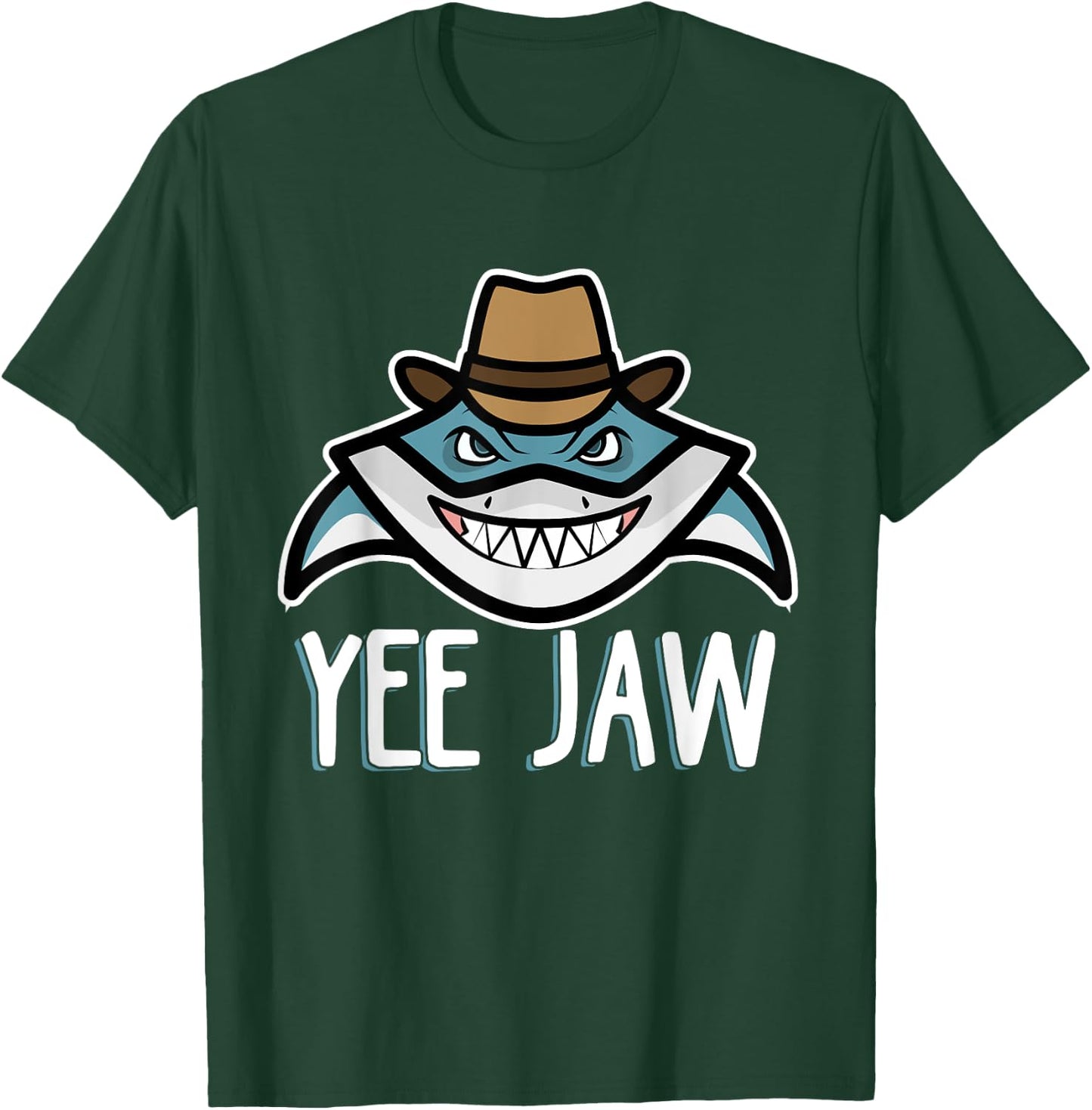 Shark Cowboy Hat Funny Yee Jaw T-Shirt - T-Shirt | Forest