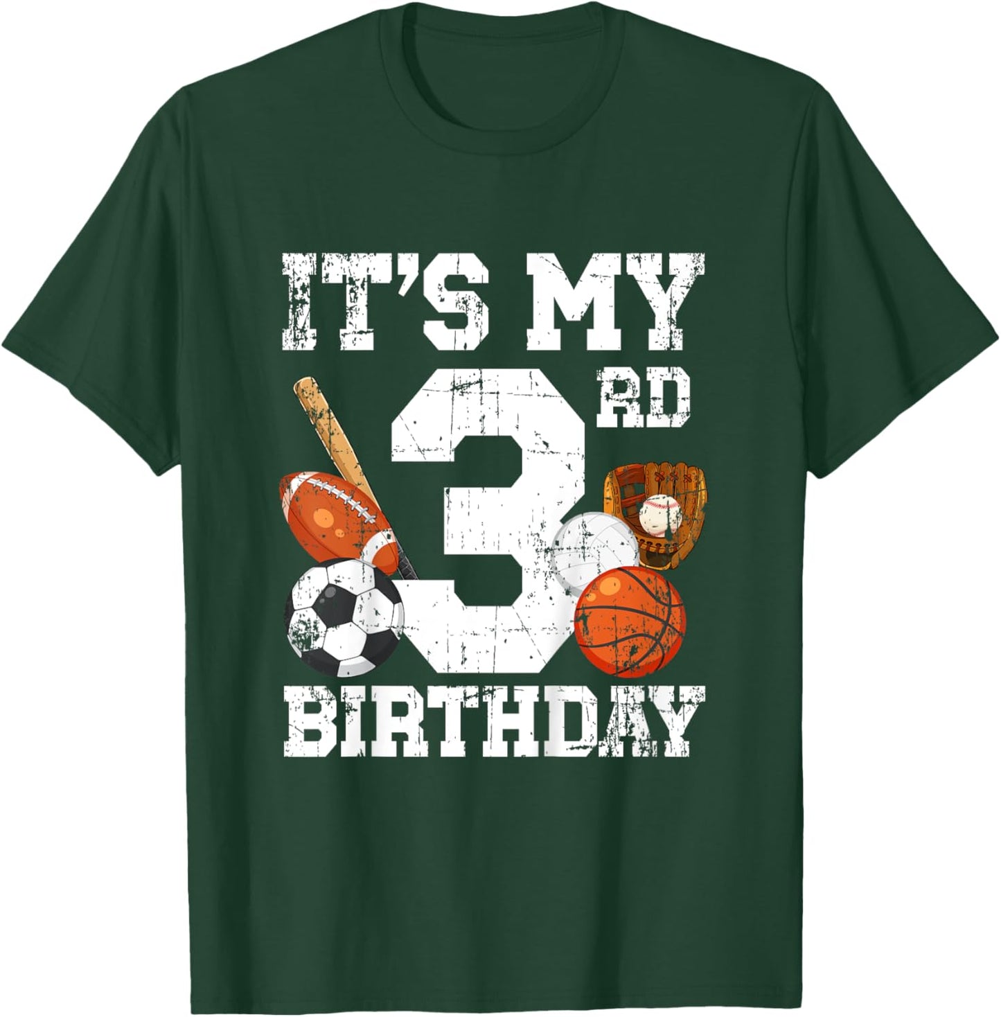 Kids 3rd Birthday Sports Birthday Party Three Year Old Boy Bday T-Shirt - T-Shirt | Forest