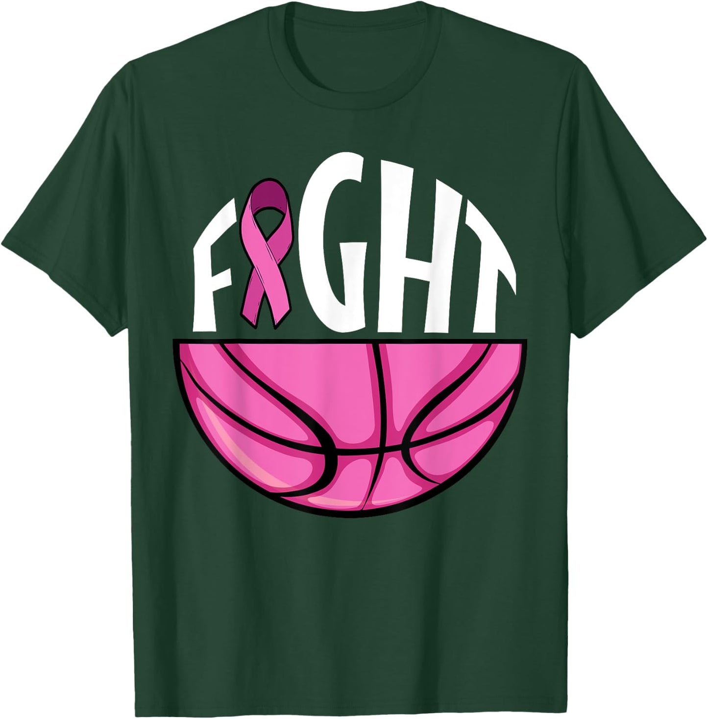 Breast Cancer Awareness Pink Ribbon Basketball Team Support T-Shirt - T-Shirt | Forest