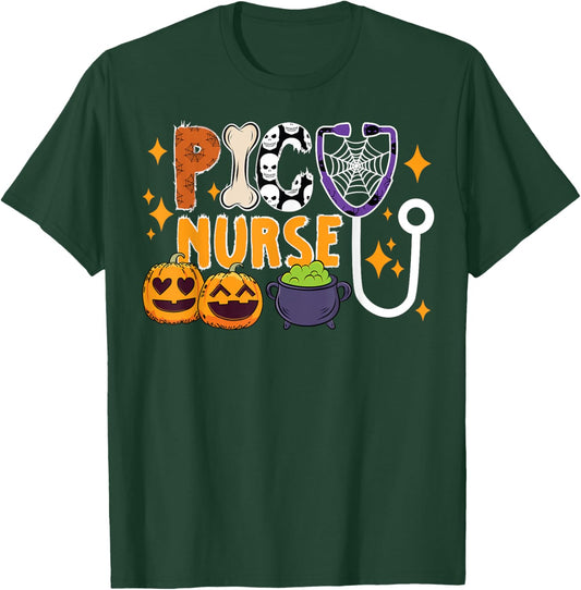Spooky PICU Nurse Halloween Pediatric Intensive Care Unit T-Shirt - T-Shirt | Forest