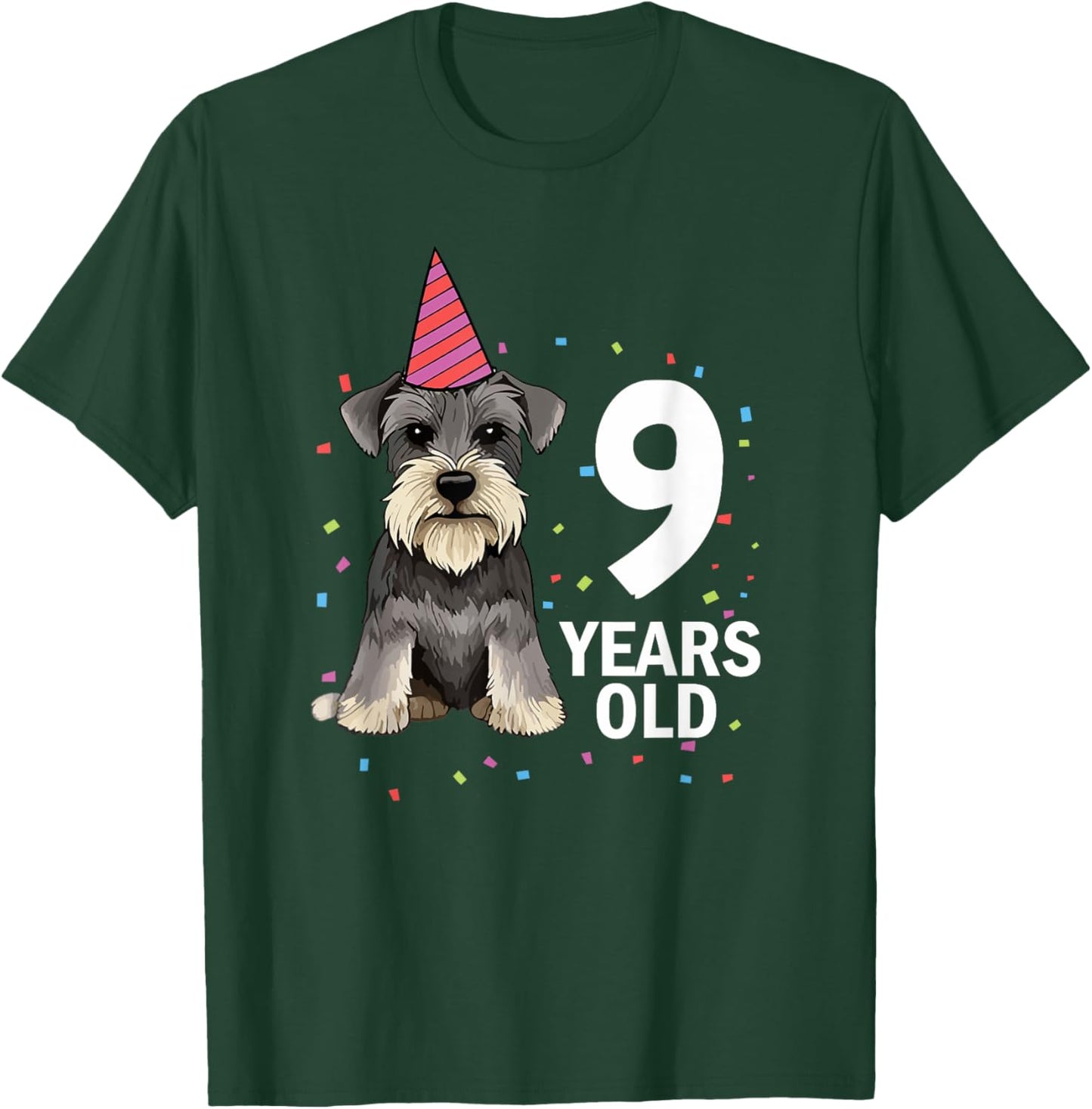 9 Years Old Birthday Schnauzer Dog Lover Puppy 9th Party Kid T-Shirt - T-Shirt | Forest