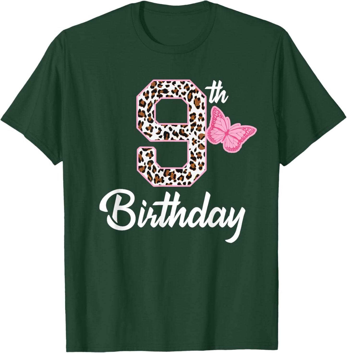 9th birthday 9 year old girl leopard Butterfly age 9 T-Shirt - T-Shirt | Forest
