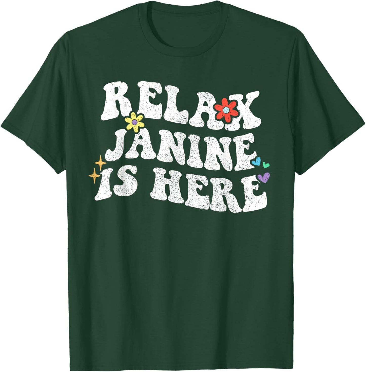 Retro Groovy Relax Janine Is Here Lustiger Muttertagsname T-Shirt - T-Shirt | Forest