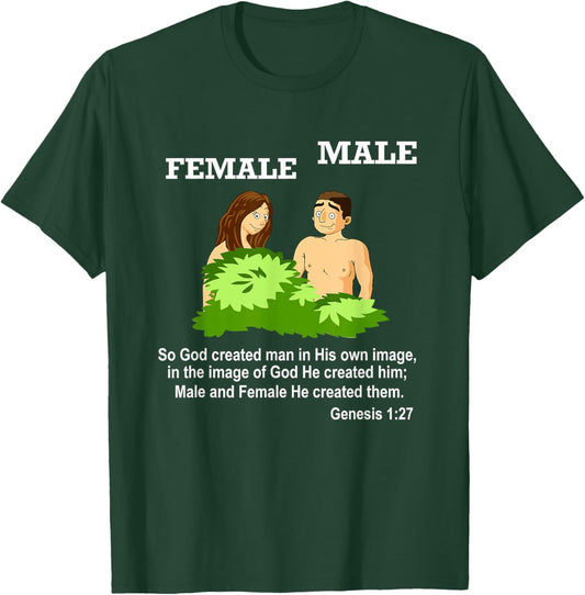 Christian Bible Verse Genesis 1 27 God Created Male Female T-Shirt - T-Shirt | Forest